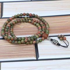 Dzi Unakite Stone Prayer Mala