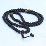 Inlaid Brass Calming Lava Stone Yoga Mala